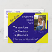 ブルーアンドイエローオープンハウス卒業式はがき 案内ポストカード (正面/裏面)