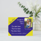 ブルーアンドイエローオープンハウス卒業式はがき 案内ポストカード (スタンド正面)