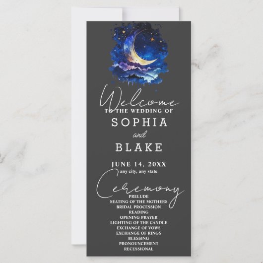 ブルーアンドイエロークレセントムーン結婚式 プログラム (正面)