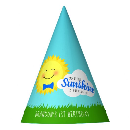 ブルーアンドイエローサンシャイン誕生日 パーティーハット (正面)