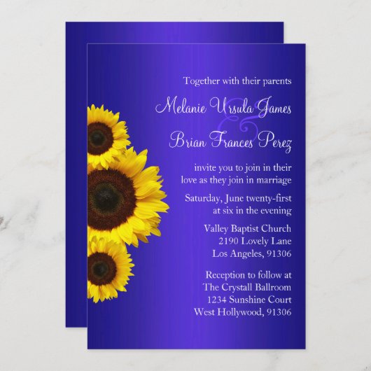 ブルーアンドイエローサンフラワー結婚式招待状 招待状 (正面/裏面)
