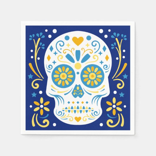 ブルーアンドイエローシュガースカル スタンダードカクテルナプキン (正面)