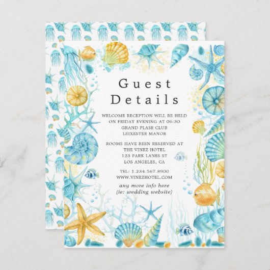 ブルーアンドイエローシーライフ結婚ズゲスト詳細 エンクロージャーカード (正面/裏面)