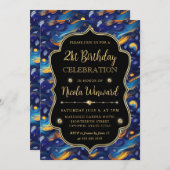 ブルーアンドイエロースターリーナイト21歳の誕生日 招待状 (正面/裏面)