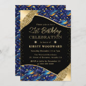 ブルーアンドイエロースターリーナイト21歳の誕生日 招待状 (正面/裏面)