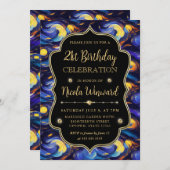 ブルーアンドイエロースターリーナイト21歳の誕生日 招待状 (正面/裏面)