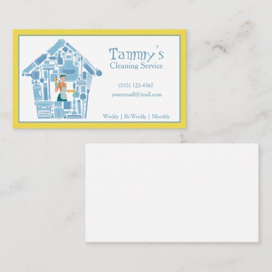 ブルーアンドイエローハウスクリーニングサービスビジネスCa 名刺 (正面/裏面)