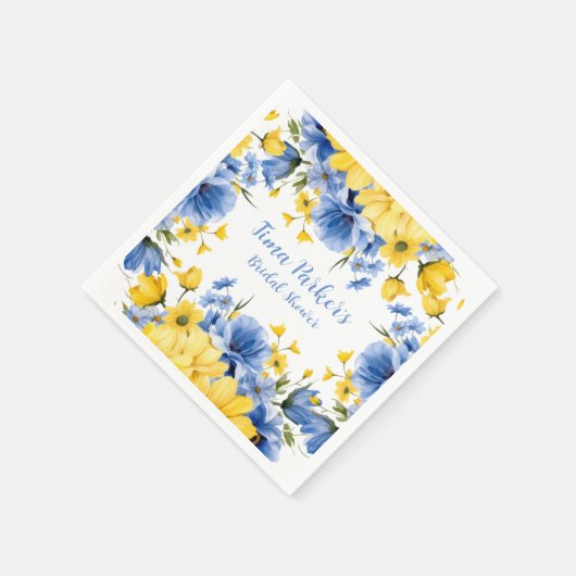 ブルーアンドイエローピーニーフローラブライダルシャワー スタンダードカクテルナプキン (角)