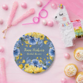ブルーアンドイエローピーニーフローラブライダルシャワー ペーパープレート (パーティー)