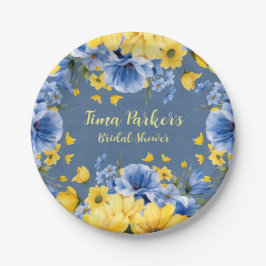 ブルーアンドイエローピーニーフローラブライダルシャワー ペーパープレート