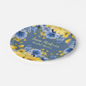 ブルーアンドイエローピーニーフローラブライダルシャワー ペーパープレート (アングル)