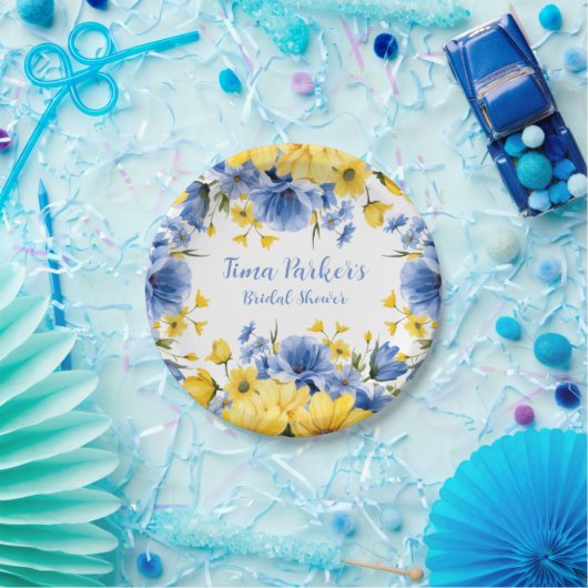 ブルーアンドイエローピーニーフローラブライダルシャワー ペーパープレート (パーティー)