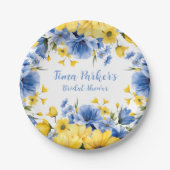 ブルーアンドイエローピーニーフローラブライダルシャワー ペーパープレート (正面)