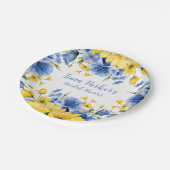 ブルーアンドイエローピーニーフローラブライダルシャワー ペーパープレート (アングル)