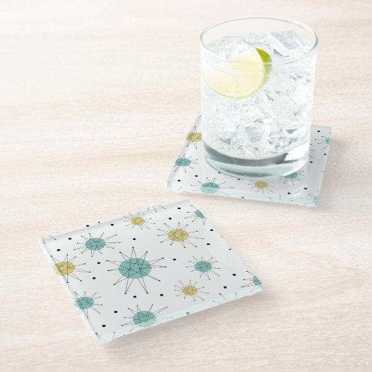 ブルーアンドイエローフランシスコスターバストミッドセンチュリー ガラスコースター (アングル)