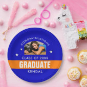 ブルーアンドオレンジの卒業写真紙カスタムプラット ペーパープレート (パーティー)