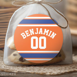 ブルーアンドオレンジスポーツジャージー名前をカスタムする番号 ラウンドシール