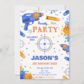 ブルーアンドオレンジダーツガン誕生日 招待状 (正面)