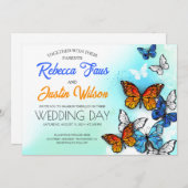 ブルーアンドオレンジチョウチョウ(昆虫)オオカバマダラ、モナーク 招待状 (正面/裏面)