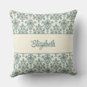 ブルーアンドクリームヴィンテージダマスク クッション (裏面)