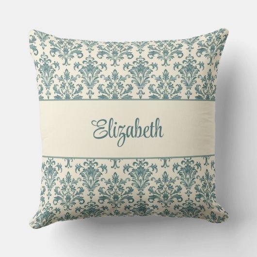 ブルーアンドクリームヴィンテージダマスク クッション (裏面)