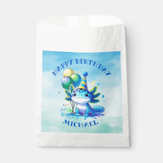 ブルーアンドグリーンアクソロトルボーイズバースデーパーティー フェイバーバッグ (正面)