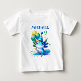 ブルーアンドグリーンアクソロトルボーイズバースデーパーティー ベビーTシャツ