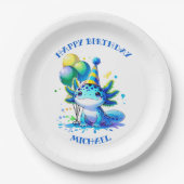 ブルーアンドグリーンアクソロトルボーイズバースデーパーティー ペーパープレート (正面)