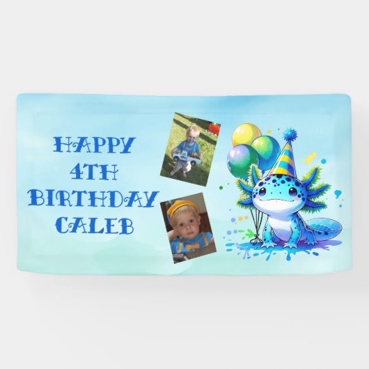 ブルーアンドグリーンアクソロトルボーイズバースデーパーティー 横断幕 (横)