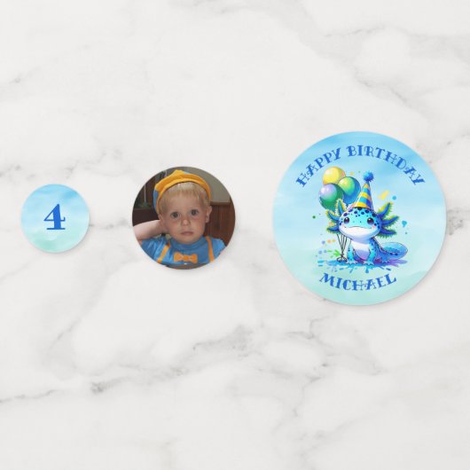 ブルーアンドグリーンアクソロトルボーイズ誕生日 パーソナライズされた コンフェッティ (裏面)