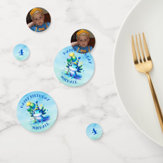 ブルーアンドグリーンアクソロトルボーイズ誕生日 パーソナライズされた コンフェッティ (グループ)