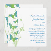 ブルーアンドグリーンバタフライつる植物結婚式招待状 招待状 (正面/裏面)