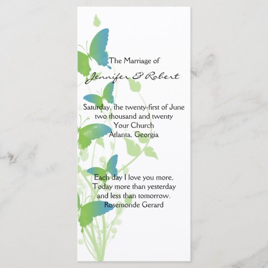 ブルーアンドグリーンバタフライつる植物結婚式 プログラム (正面)