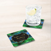 ブルーアンドグリーンピーコックアゲート誕生日 スクエアペーパーコースター (インサイチュ)