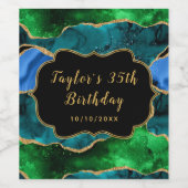 ブルーアンドグリーンピーコックアゲート誕生日 ワインラベル (シングルラベル)