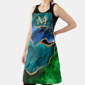 ブルーアンドグリーンピーコックフェイクグリッターアゲート エプロン (インサイチュ)