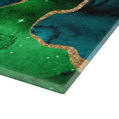 ブルーアンドグリーンピーコックフェイクグリッターアゲート カッティングボード (角)