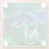 ブルーアンドグリーンピーコックフェイクグリッターアゲート ガラスコースター (裏面)