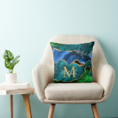 ブルーアンドグリーンピーコックフェイクグリッターアゲート クッション (椅子)