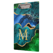 ブルーアンドグリーンピーコックフェイクグリッターアゲート クリップボード (左)