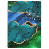 ブルーアンドグリーンピーコックフェイクグリッターアゲート クリップボード (裏面)