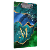 ブルーアンドグリーンピーコックフェイクグリッターアゲート クリップボード (右)