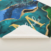 ブルーアンドグリーンピーコックフェイクグリッターアゲート シェルパブランケット (3/4)