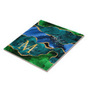 ブルーアンドグリーンピーコックフェイクグリッターアゲート タイル (側面)