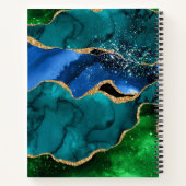 ブルーアンドグリーンピーコックフェイクグリッターアゲート ノートブック (裏面)