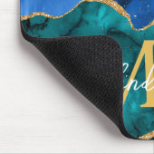 ブルーアンドグリーンピーコックフェイクグリッターアゲート マウスパッド (コーナー)