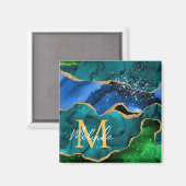 ブルーアンドグリーンピーコックフェイクグリッターアゲート マグネット (正面/裏面)