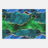 ブルーアンドグリーンピーコックフェイクグリッターアゲート ラッピングペーパーシート (正面3)