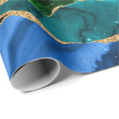 ブルーアンドグリーンピーコックフェイクグリッターアゲート ラッピングペーパー (ロールコーナー)