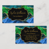 ブルーアンドグリーンピーコックフェイクグリッターアゲート 名刺 (正面/裏面)